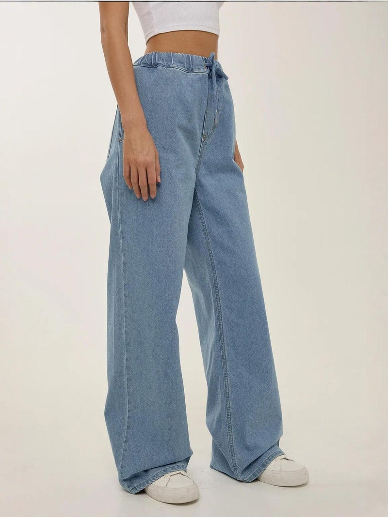Jean large taille haute à cordon hiccup Bleu - Kiabi