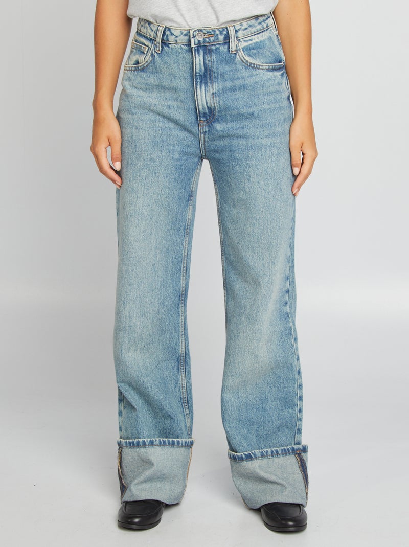 Jean large taille haute avec revers Dirty stone - Kiabi