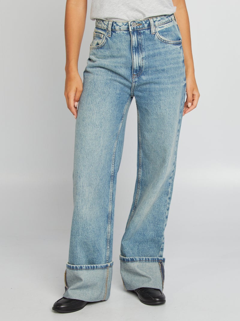 Jean large taille haute avec revers Dirty stone - Kiabi