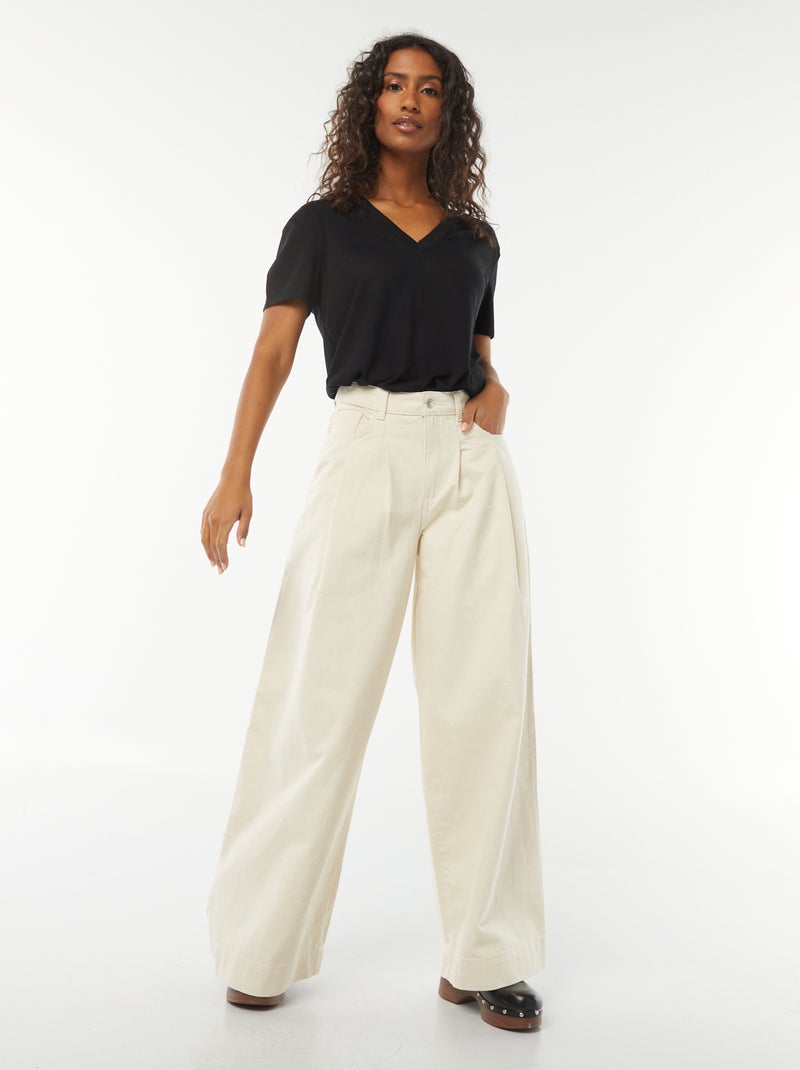 Jean large taille haute Blanc - Kiabi