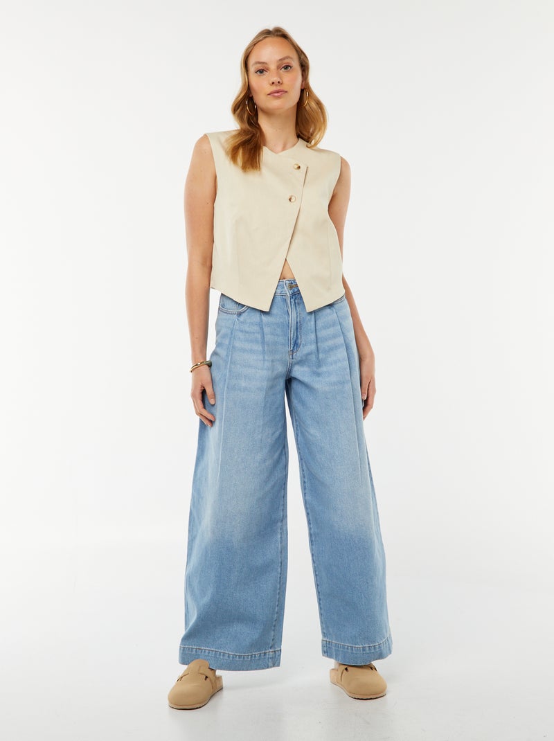 Jean large taille haute Bleu - Kiabi