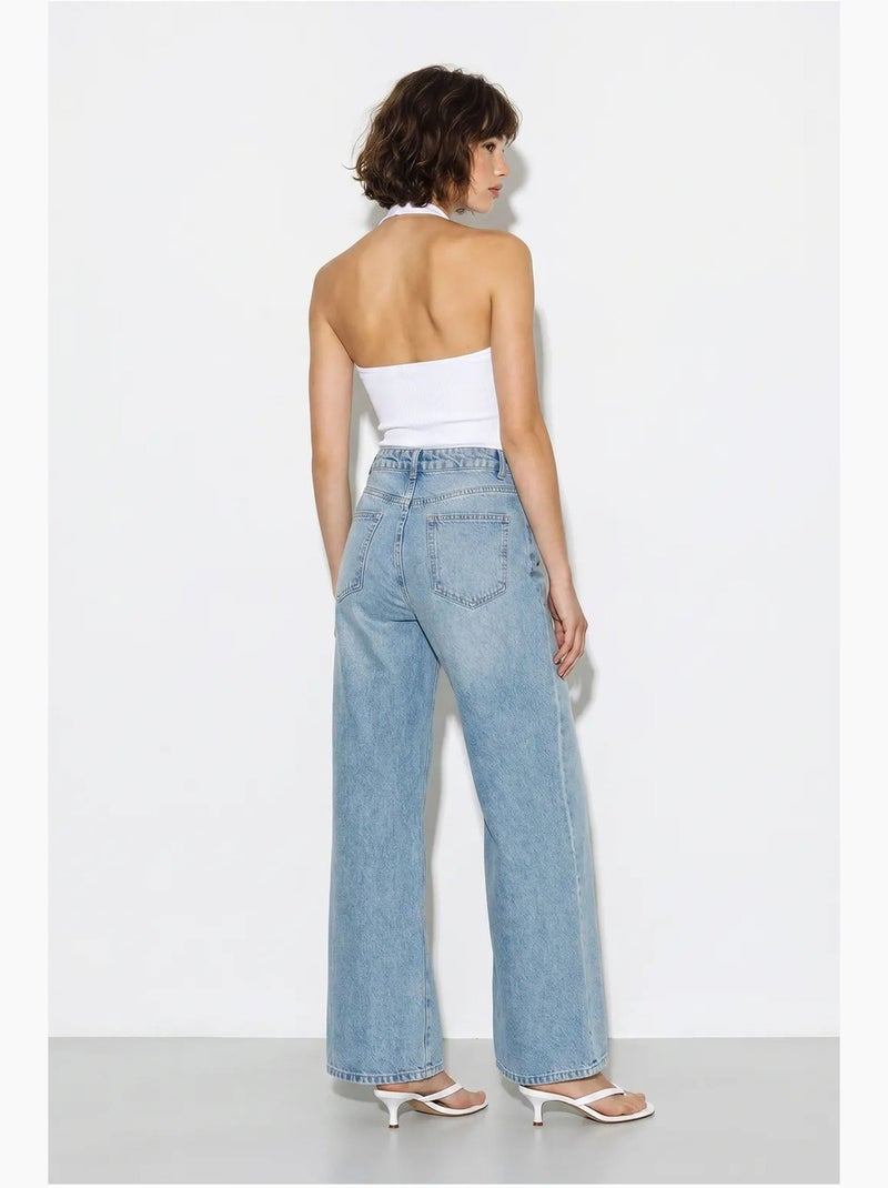 Jean large taille haute brodé lucci Bleu clair - Kiabi
