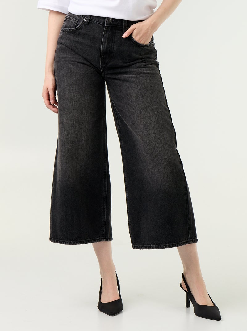 Jean large taille haute Noir - Kiabi