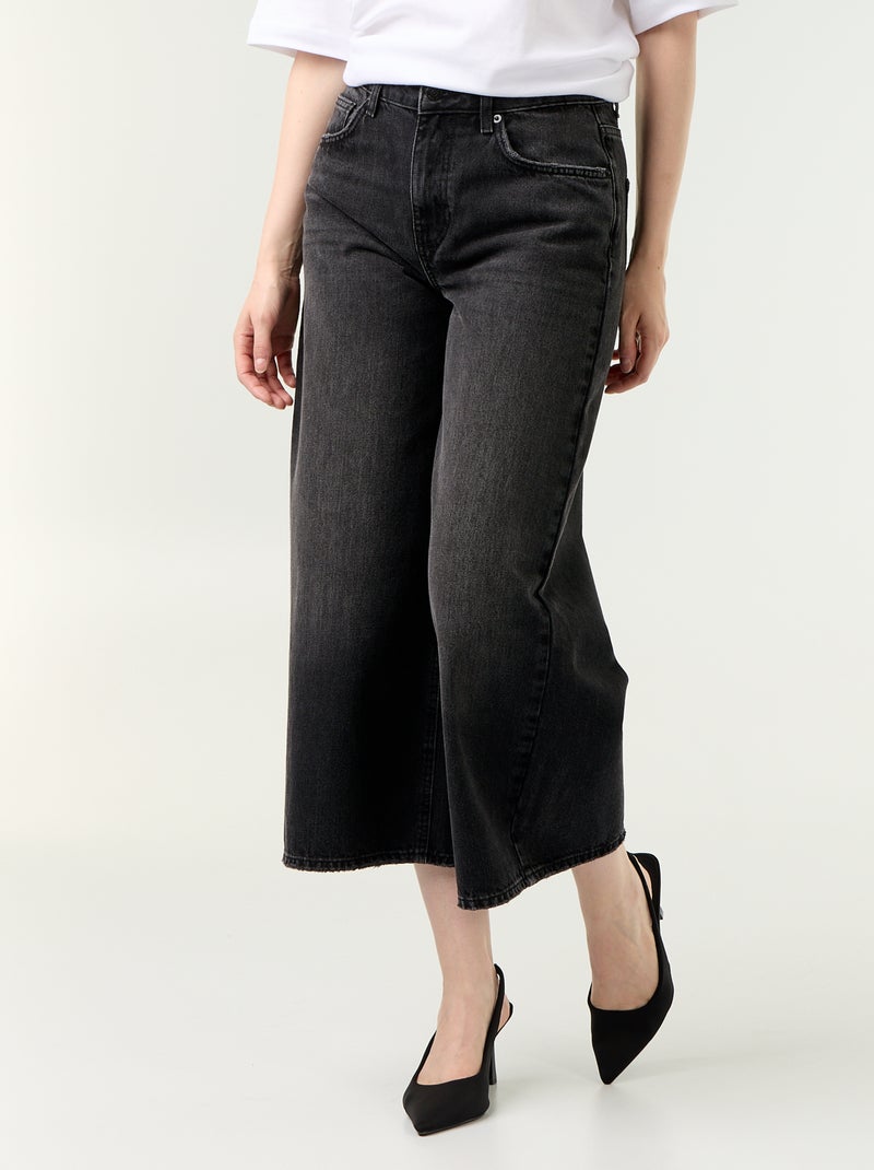 Jean large taille haute Noir - Kiabi