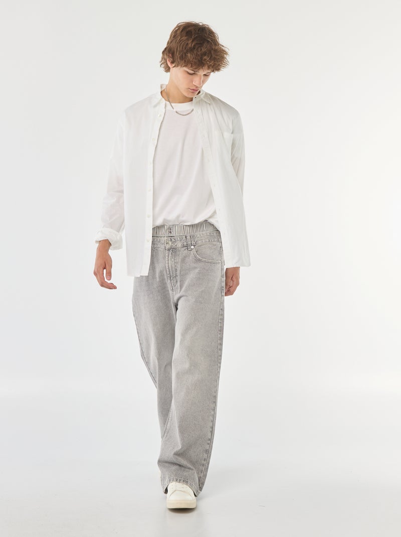 Jean large type baggy avec faux caleçon intégré à la taille Gris - Kiabi