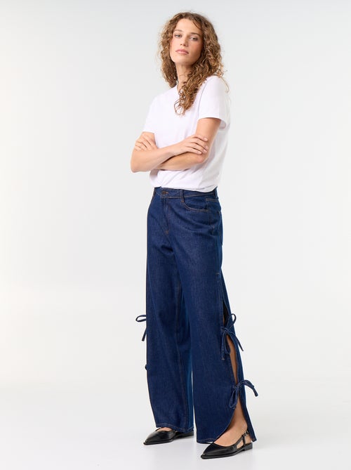 Jean large wide leg avec nœuds fantaisies à la base - Kiabi