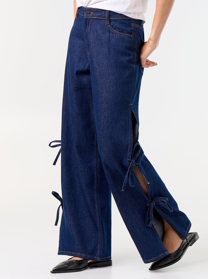 Jean large wide leg avec nœuds fantaisies à la base Bleu - Kiabi