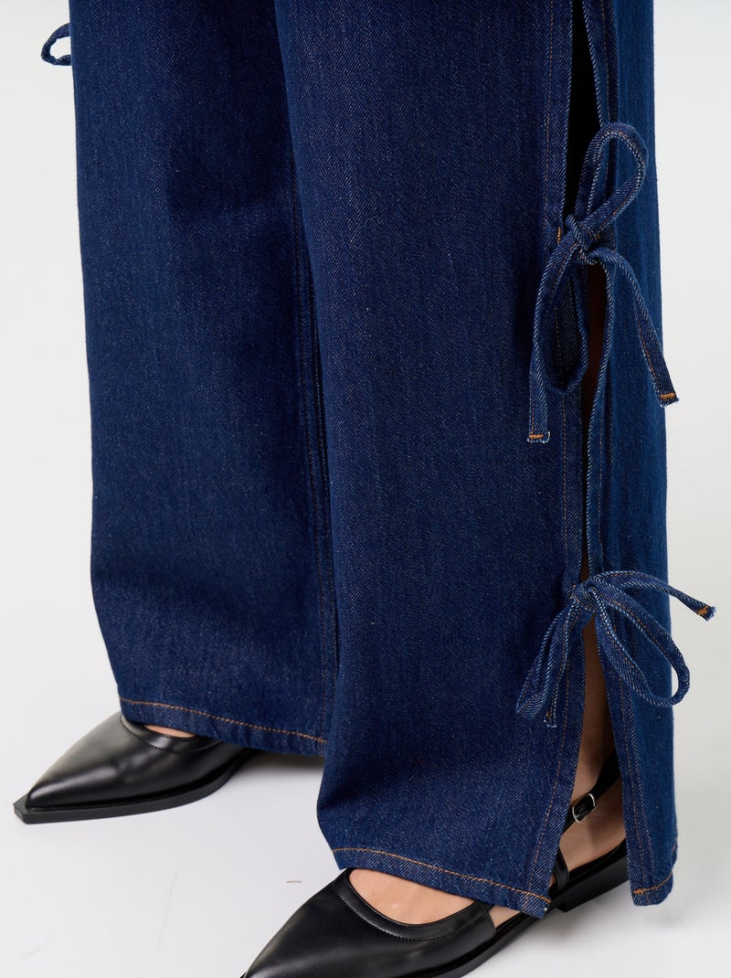 Jean large wide leg avec nœuds fantaisies à la base Bleu - Kiabi