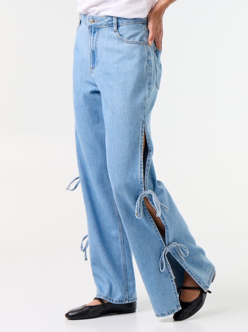Jean large wide leg avec nœuds fantaisies à la base - Kiabi