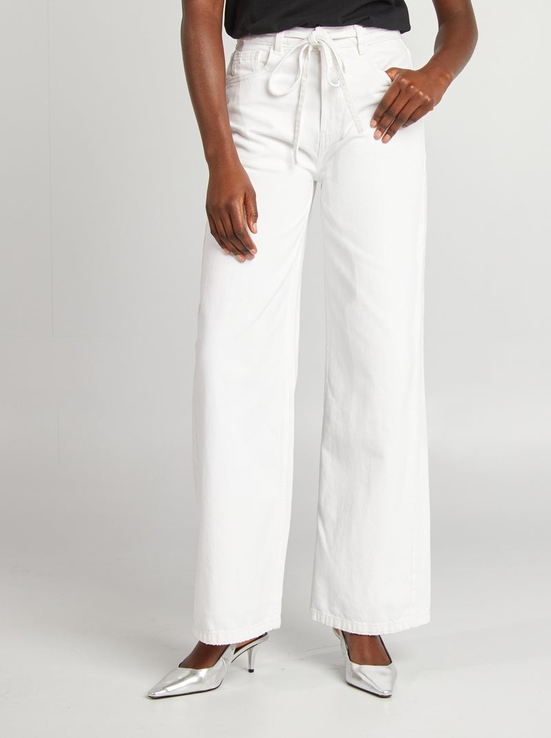 Jean large / wide leg taille haute blanc - Kiabi