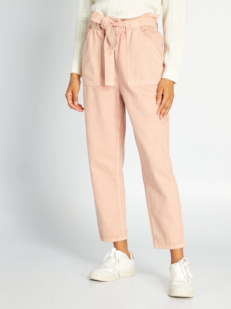Jean mom avec ceinture Rose - Kiabi