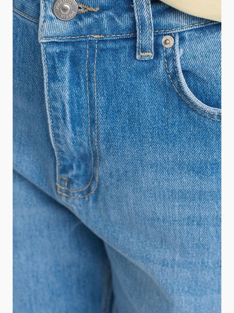 Jean mom taille haute à jambe droite dilvin Bleu saphir - Kiabi