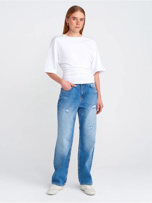 Jean mom taille haute à jambe large dilvin - Kiabi Jean mom taille haute à jambe large dilvin - Kiabi