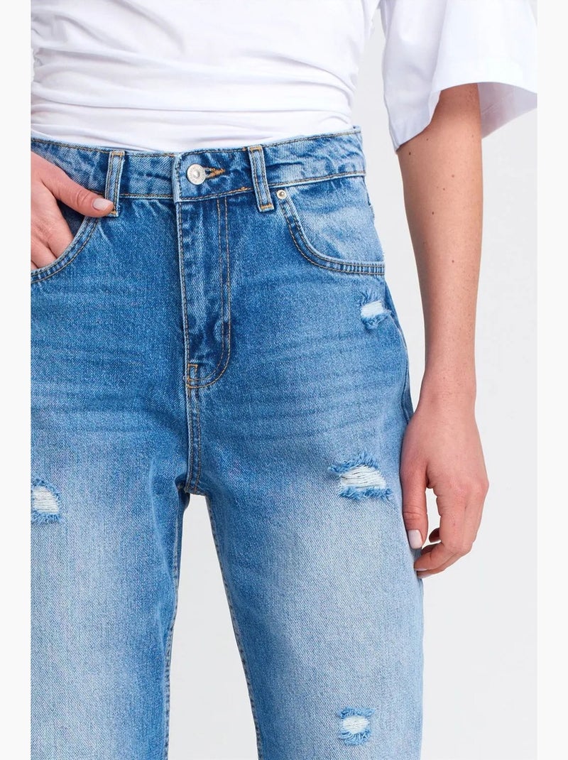 Jean mom taille haute à jambe large dilvin Bleu saphir - Kiabi
