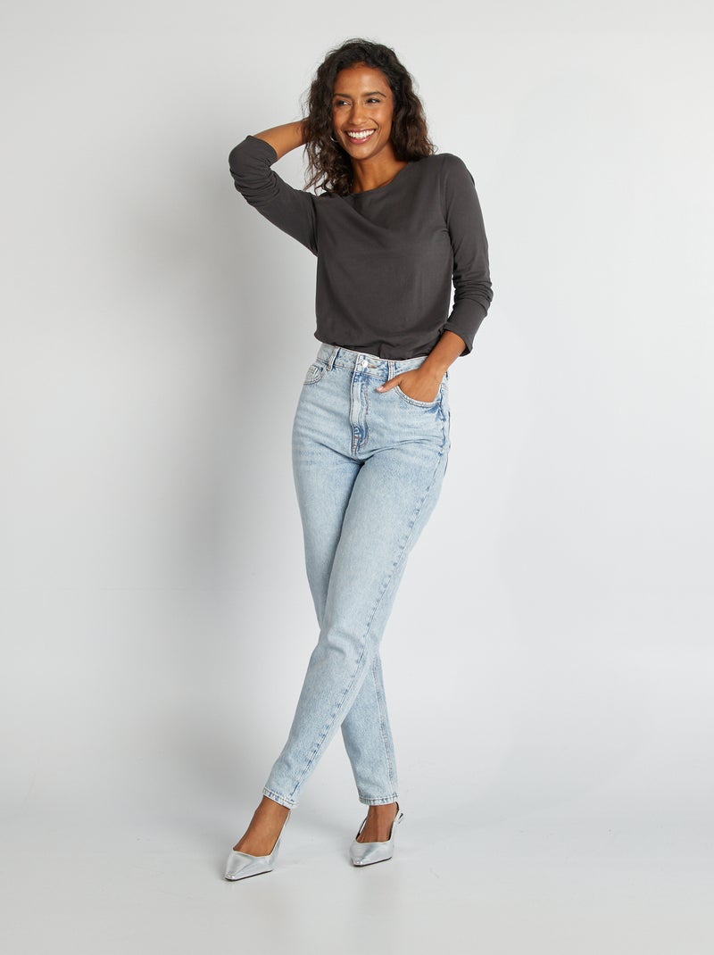 Jean mom taille haute Bleu - Kiabi