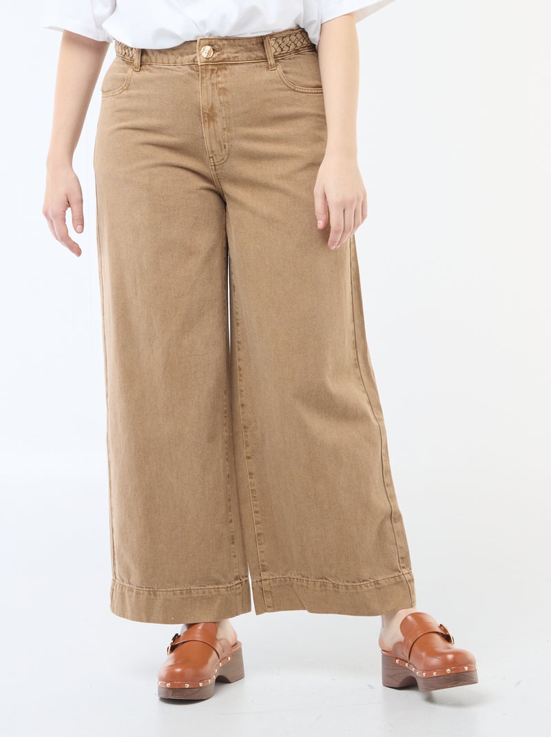 Jean palazzo en twill taille haute Marron - Kiabi