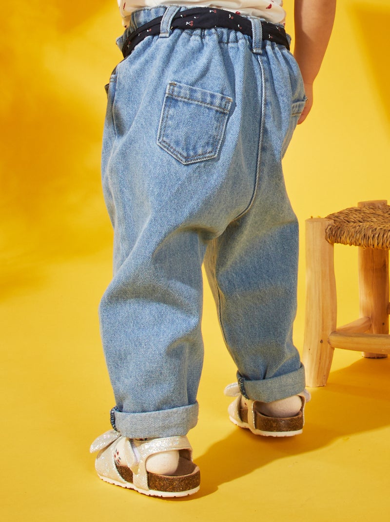 Jean paper bag ceinture en tissu Bleu - Kiabi