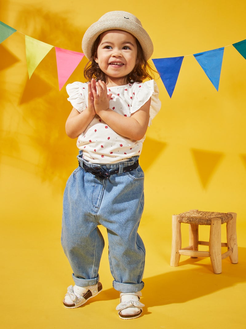Jean paper bag ceinture en tissu Bleu - Kiabi