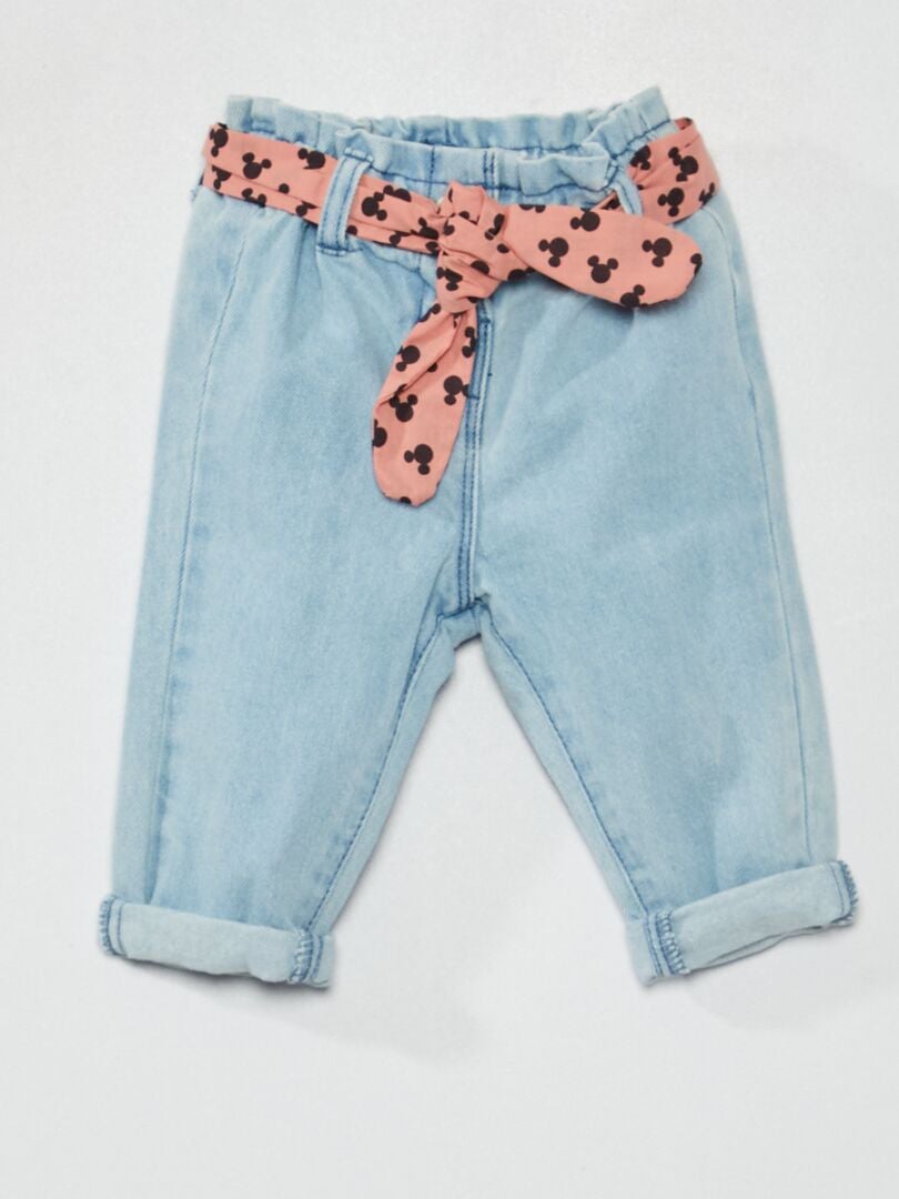 Jean paper bag ceinture en tissu 'Minnie' Bleu/rose - Kiabi