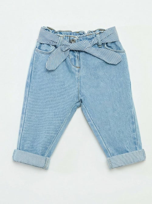 Jean paperbag + ceinture à motif - Kiabi