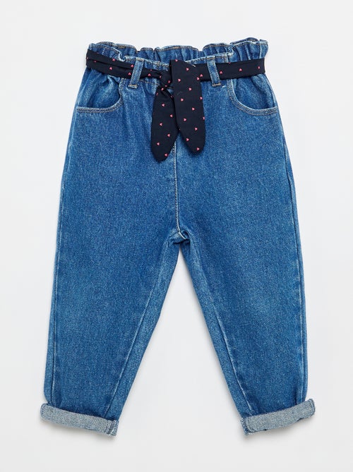 Jean paperbag + ceinture à motif - Kiabi