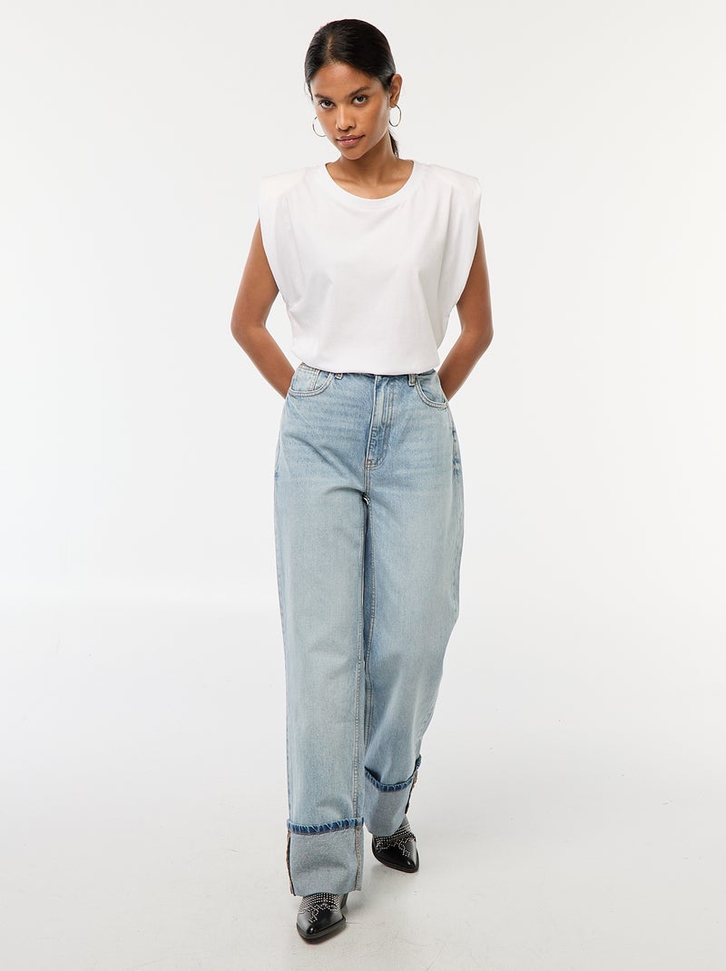 Jean regular / taille haute avec large revers à la base Bleu - Kiabi