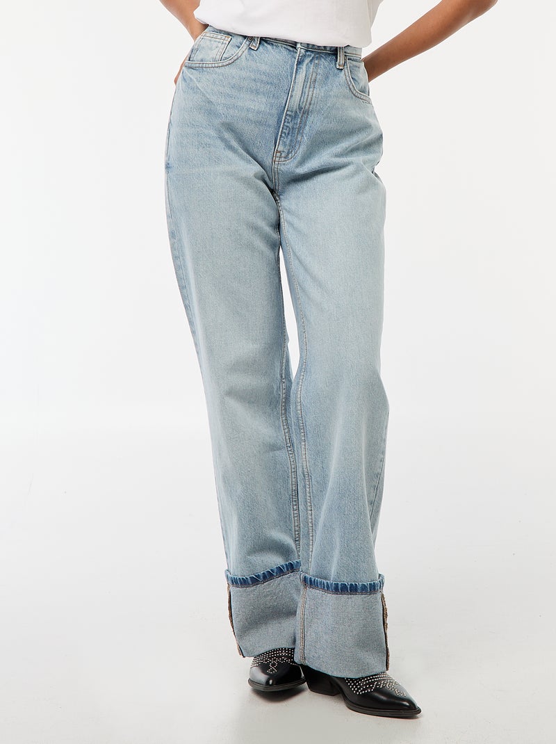Jean regular / taille haute avec large revers à la base Bleu - Kiabi