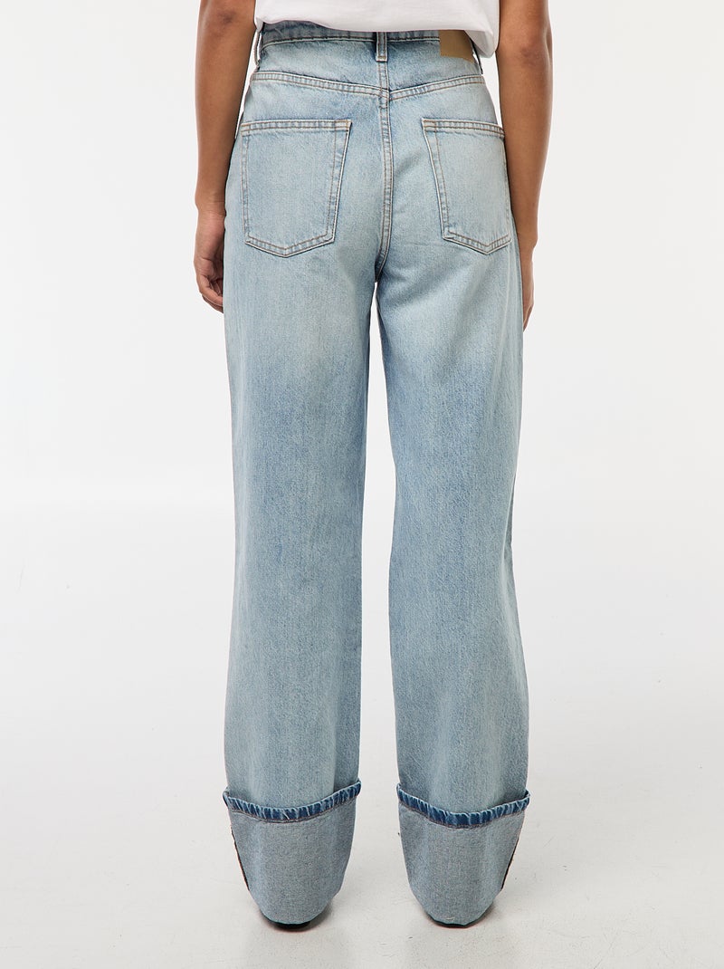 Jean regular / taille haute avec large revers à la base Bleu - Kiabi