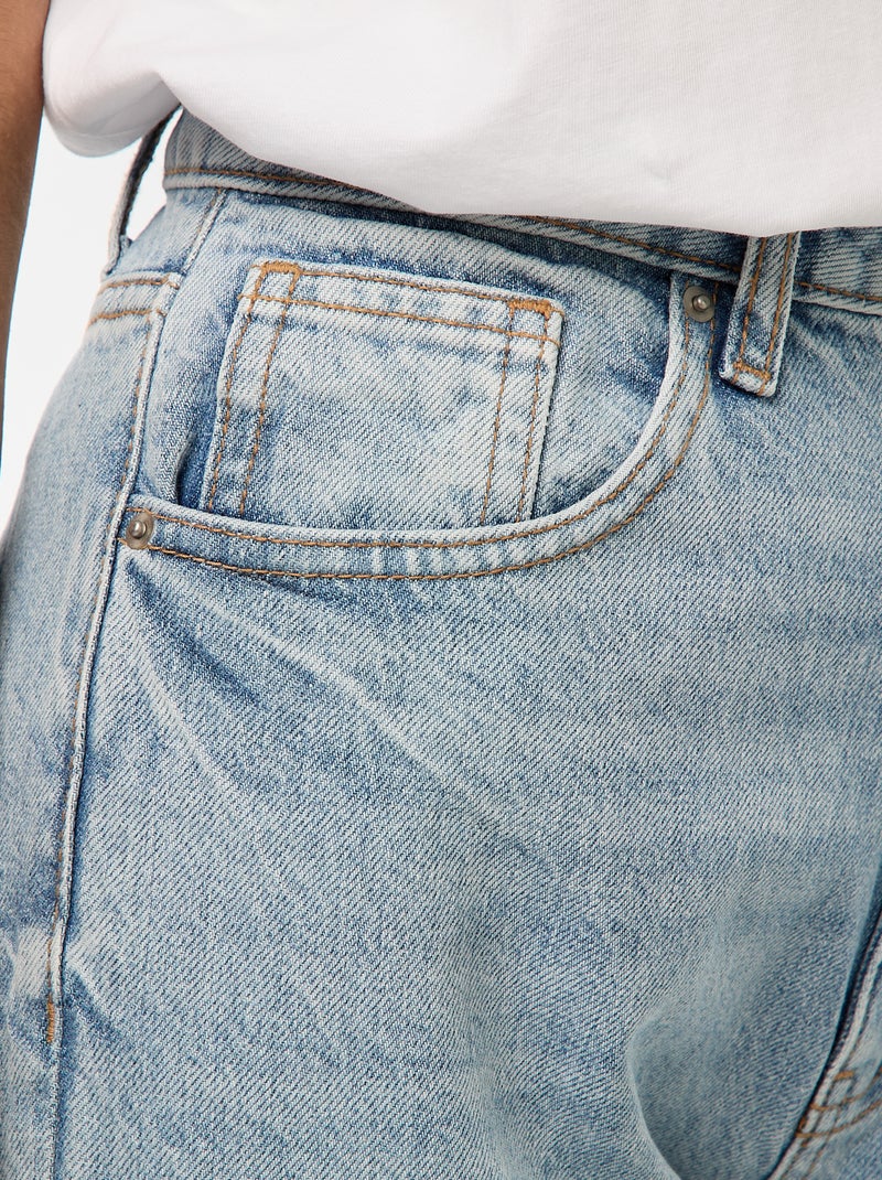 Jean regular / taille haute avec large revers à la base Bleu - Kiabi