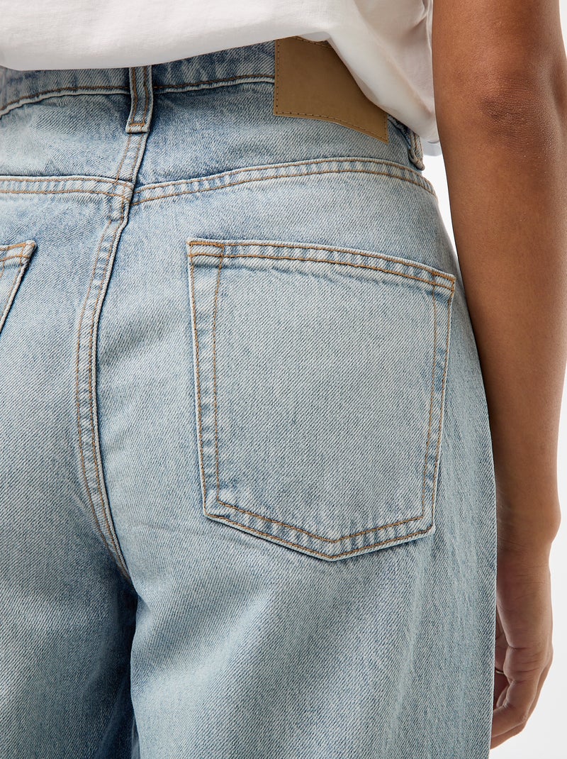 Jean regular / taille haute avec large revers à la base Bleu - Kiabi