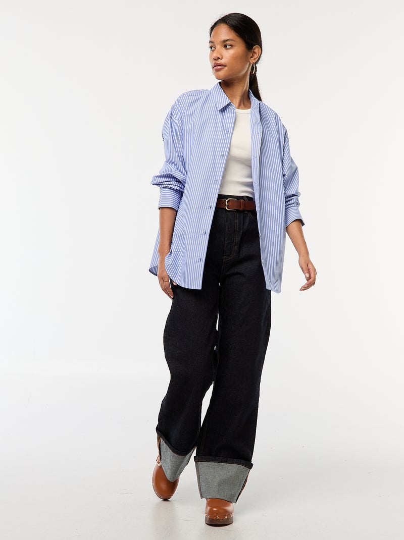 Jean regular / taille haute avec large revers à la base Bleu - Kiabi