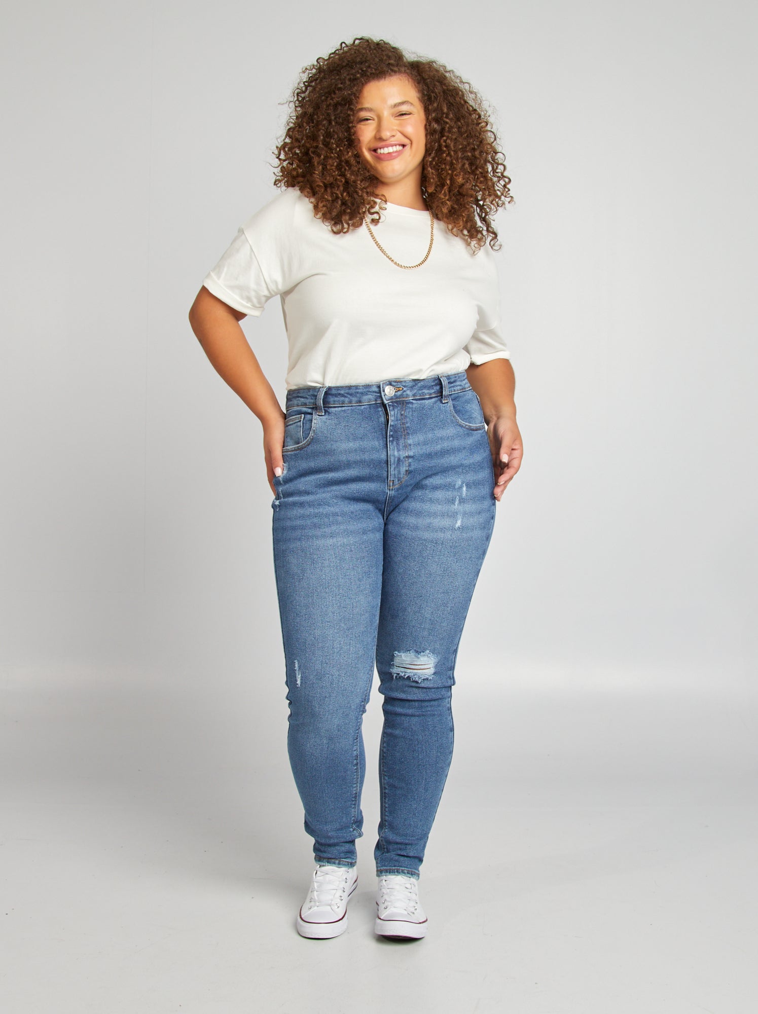 Pantalon grande taille femme Pantalon grande taille pas cher bleu Kiabi