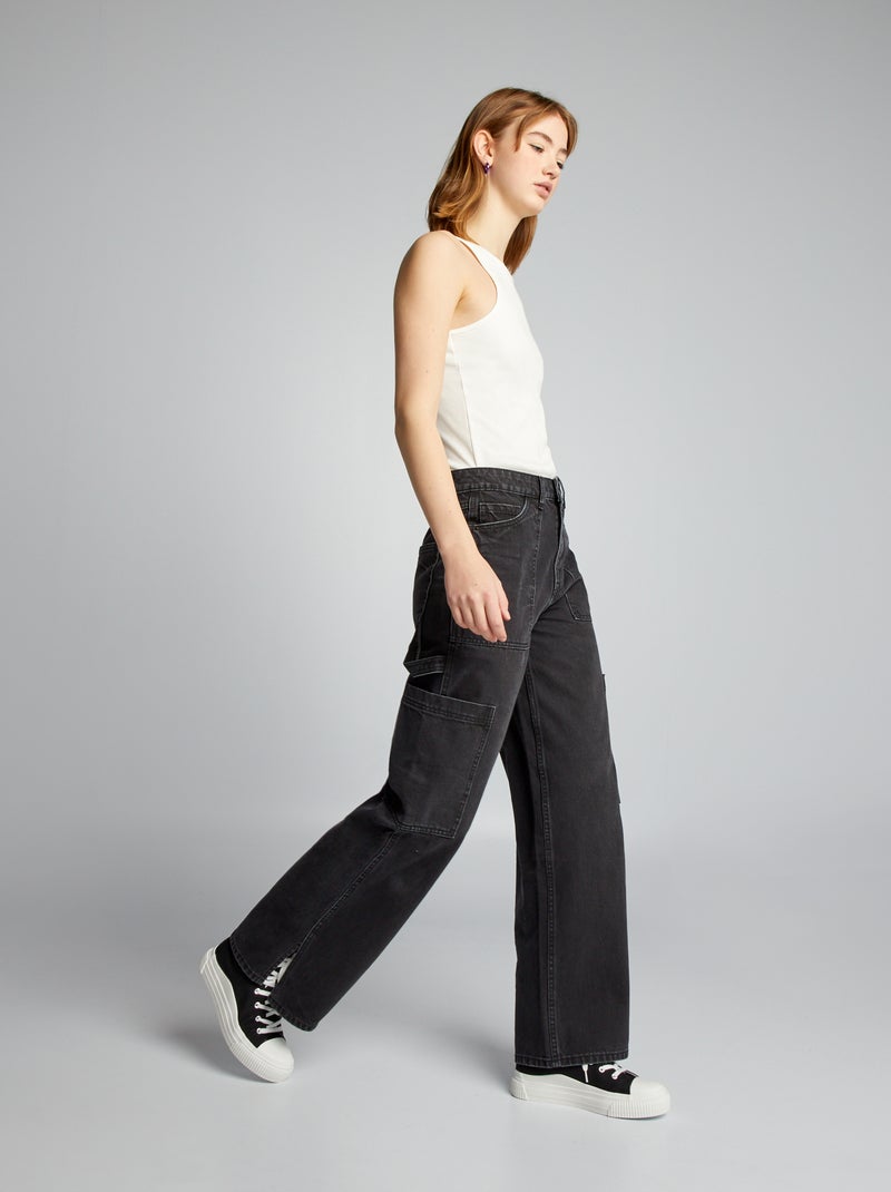 Jean straight multipoches Noir - Kiabi