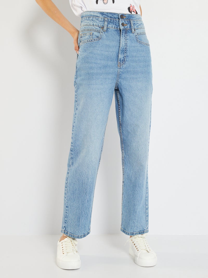 Jean straight taille haute Bleu double stone - Kiabi