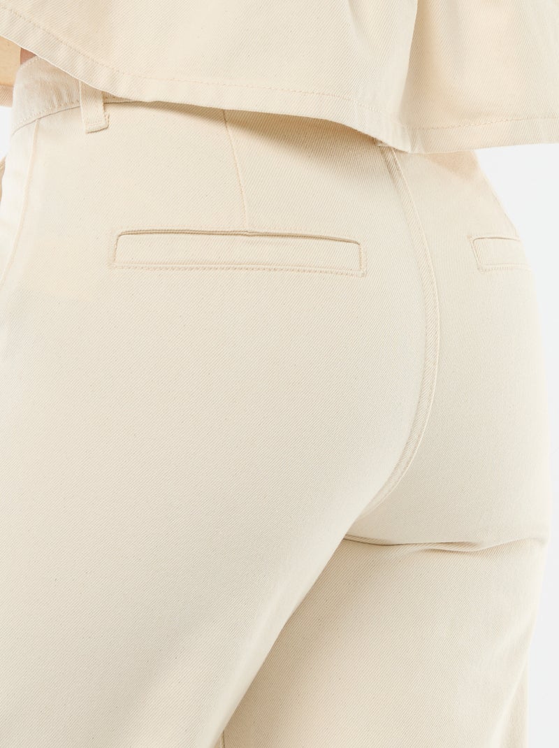 Jean taille haute avec revers en bas Beige - Kiabi