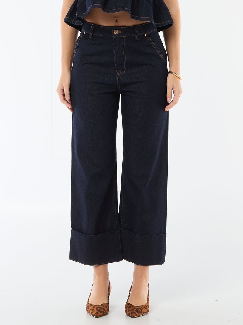 Jean taille haute avec revers en bas Bleu - Kiabi