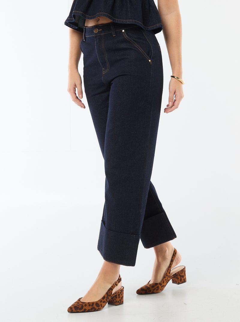 Jean taille haute avec revers en bas Bleu - Kiabi