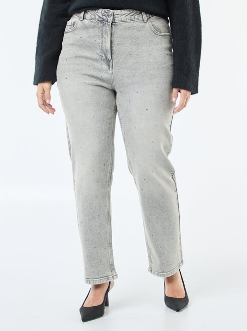 Jean taille haute avec strass - Kiabi