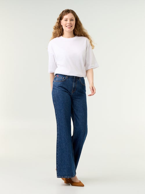 Jean taille haute coupe flare avec broderies 'cœurs' - Kiabi