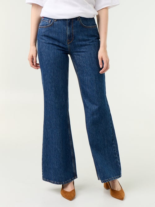 Jean taille haute coupe flare avec broderies 'cœurs' - Kiabi