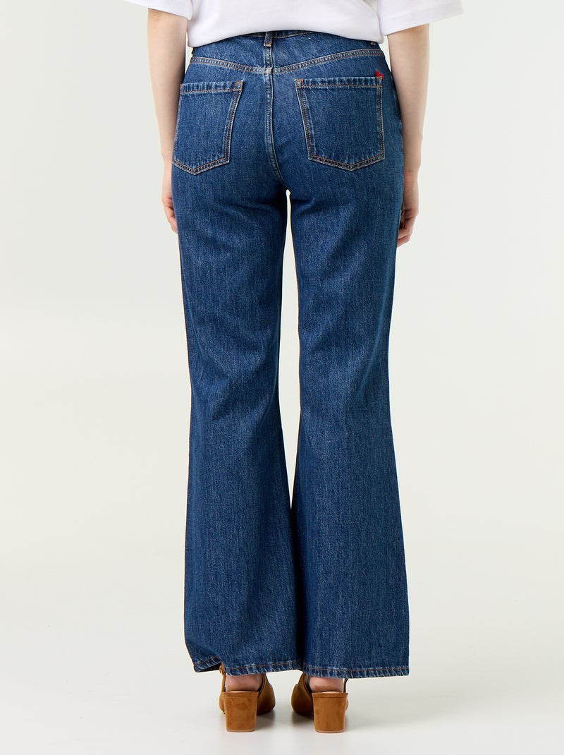 Jean taille haute coupe flare avec broderies 'cœurs' Bleu - Kiabi