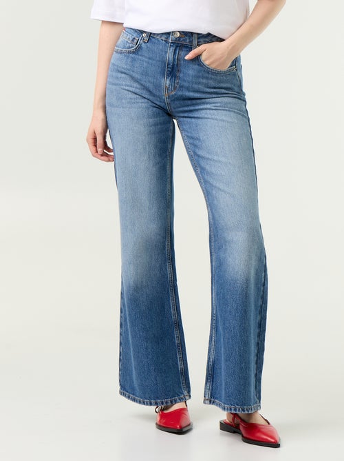 Jean taille haute coupe flare avec broderies 'cœurs' - Kiabi