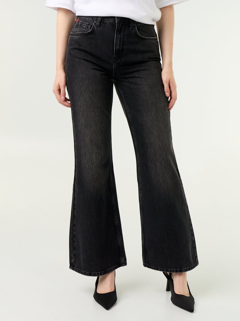 Jean taille haute coupe flare avec broderies 'cœurs' Noir - Kiabi