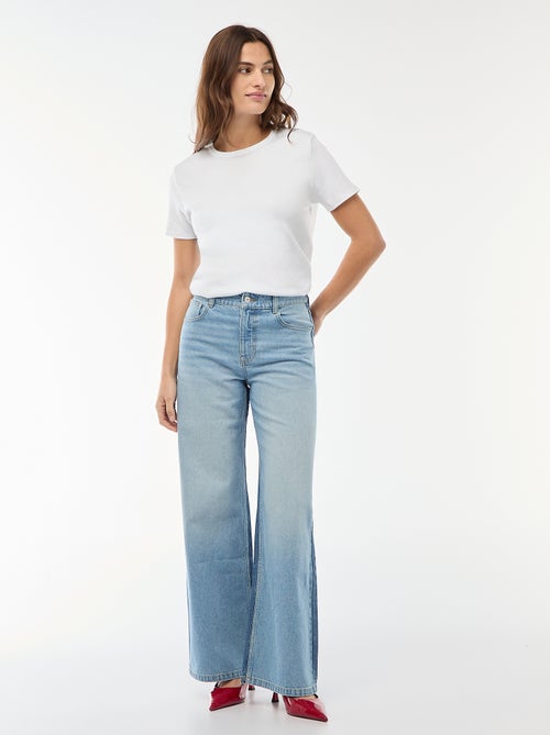 Jean taille haute coupe large / wide leg + 2 teintes de jeans - Kiabi
