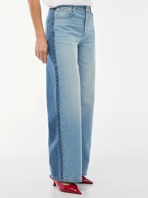 Jean taille haute coupe large / wide leg + 2 teintes de jeans - Kiabi