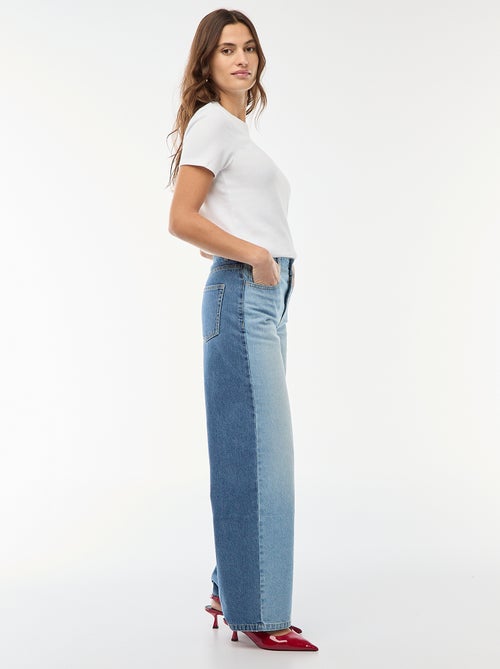 Jean taille haute wide leg bicolore - Kiabi