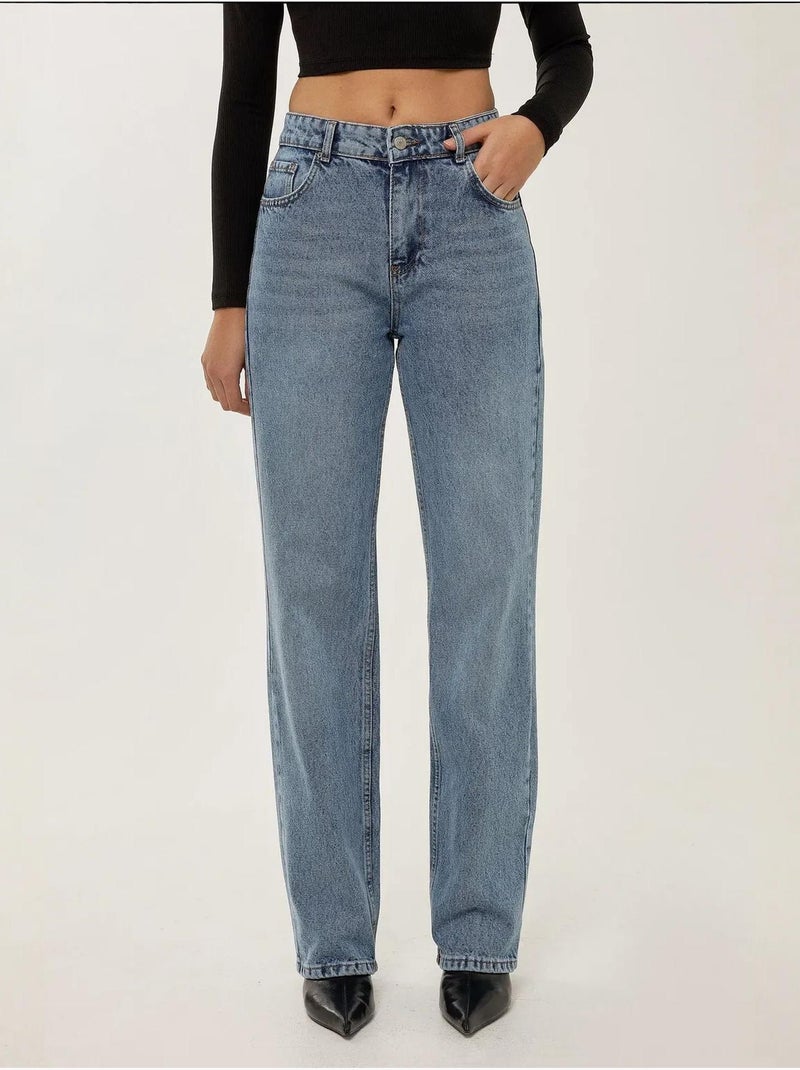 Jean taille moyenne à jambe droite hiccup Bleu - Kiabi