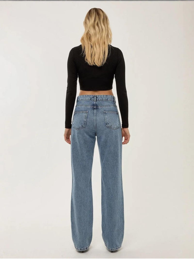 Jean taille moyenne à jambe droite hiccup Bleu - Kiabi