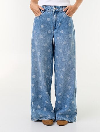 Jean wid leg taille haute à pois