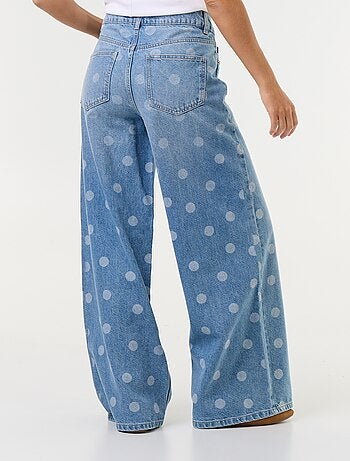 Jean wid leg taille haute à pois